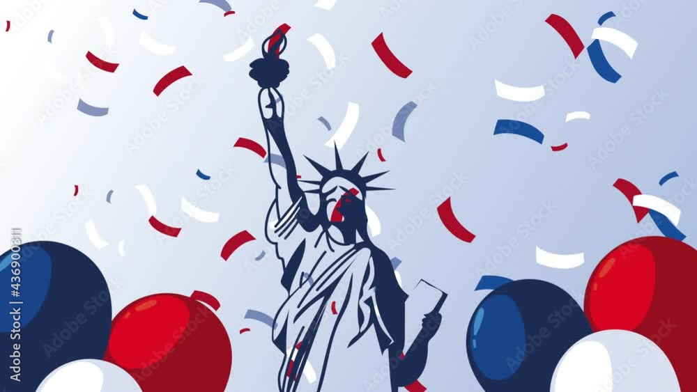 Sticker united states of america flag in balloons helium and liberty statue