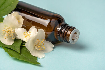 Face oil, serum, or flower oil. White flowers. Natural cosmetic.