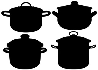 Cooking saucepans included. Vector image.