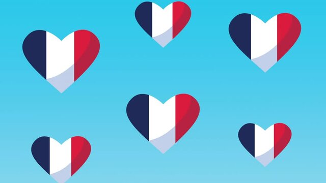 france celebration day with flags in hearts