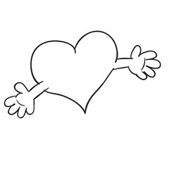 concept, sketch heart with hands, cartoon illustration, isolated object on white background, vector,