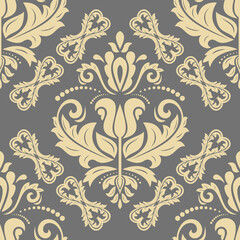 Classic seamless vector golden pattern. Damask orient ornament. Classic vintage gray and golden background. Orient ornament for fabric, wallpaper and packaging