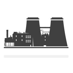 Power Plant Distribution Warehouse Industrial Factory Building - Silhouette Vector Illustration Art