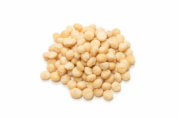 Macadamia nuts isolated on white background.