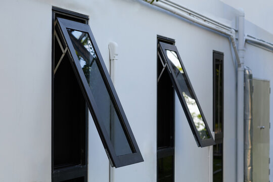 Black Frame Aluminium Windows Of Building.