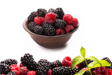 Raspberry, blackberry and mint leaf