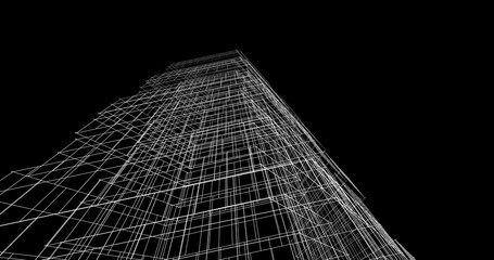 architecture sketch on black background 