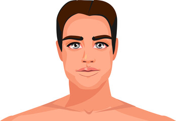 A handsome man's face. Portrait up to the neck. Color illustration on a white background.