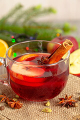 Mulled wine with spices and fruit