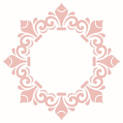 Elegant vintage vector ornament in classic style. Abstract traditional pattern with pink oriental elements. Classic vintage round pattern