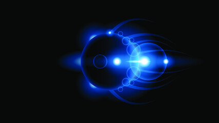 Sun Eclipse Blue Color Fire Dark Background Vector Moon Design Style Space Science Glow Light