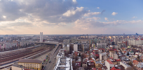 Aerial view of Basarab Bridge in Bucharest, Romania