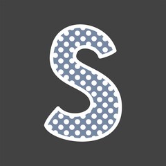 S alphabet vector letter with white and blue polka dots on black background