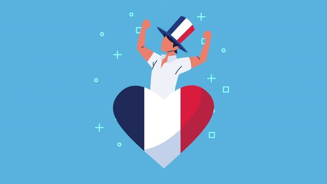 france flag in heart with french man