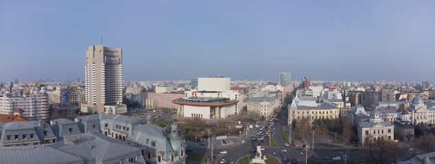Aerial view of Universitate Square in Bucharest, Romania