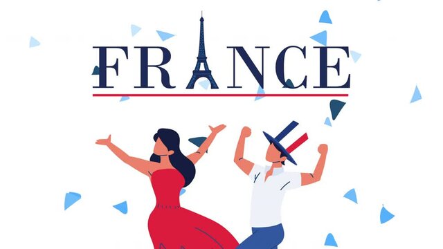 bastille day france celebration lettering with french couple