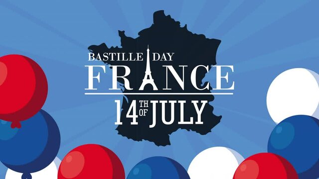 bastille day france celebration lettering in map with balloons helium