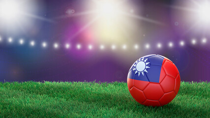 Fototapeta premium Soccer ball in flag colors on a bright blurred stadium background. Taiwan. 3D image
