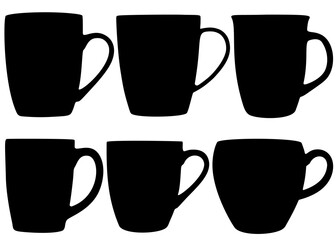 Large mugs in the set. Vector image.