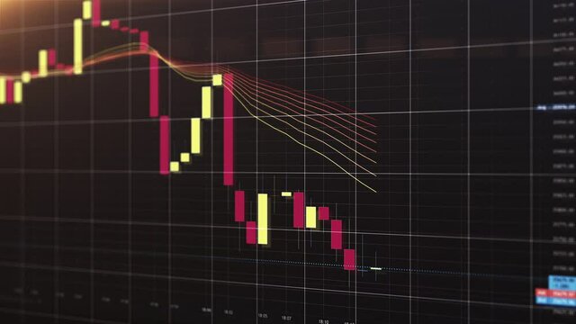 Graph of cryptocurrency online. Stock exchange chart quotes of bitcoin and ethereum. Btc and eth financial market and flow of economic data concept. View on the pc screen 