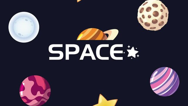 outer space lettering with planets scene