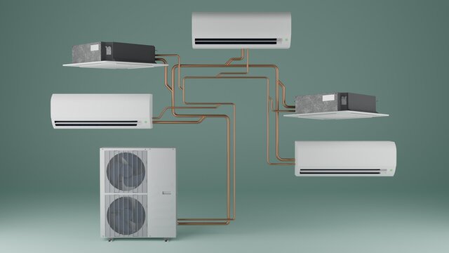 multi-system air conditioner green background 3d render