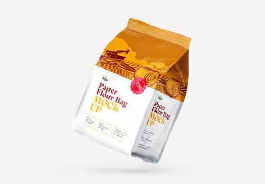 Paper Flour Bag Mockup, Pouch Packaging