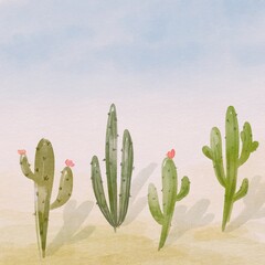 Watercolor abstract cactus for background. Wild West illustration wallpaper