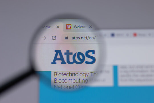 Los Angeles, California, USA - 1 June 2021: Atos logo or icon on website page, Illustrative Editorial.