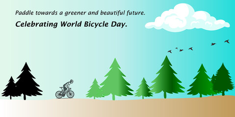 World bicycle day celebration, meaningful vector art with awareness text for using as banner, background, poster, and cover photo.