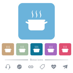 Steaming pot flat icons on color rounded square backgrounds