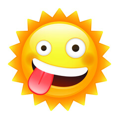 Fototapeta premium Happy Sun Emoji Zany. Summer Vacations Icon. Illustration Crazy Face Vector Design Art.