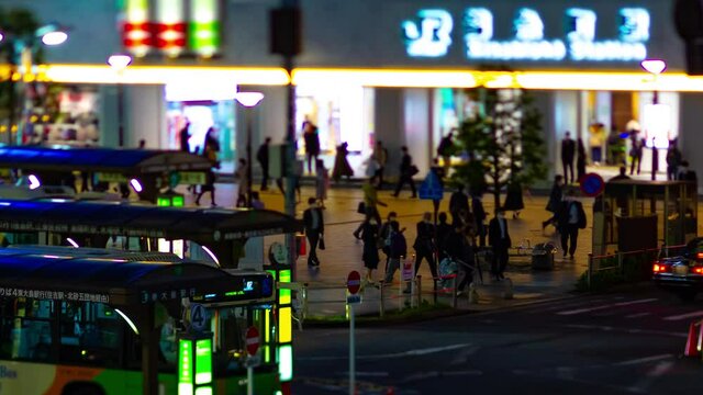 A night timelapse of the miniature neon street in Kinshicho tiltshift panning