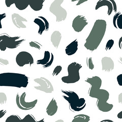 Vector seamless pattern with abstract colored elements on white background. Hand drawn brush smear, sloppy, stroke