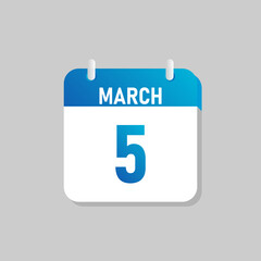 White daily calendar Icon March in a Flat Design style. Easy to edit Isolated vector Illustration.