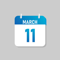 White daily calendar Icon March in a Flat Design style. Easy to edit Isolated vector Illustration.