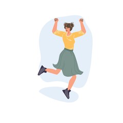 Vector cartoon flat character in happy mood,rejoice,celebrating,dancing - emotions,success,healthy social concept