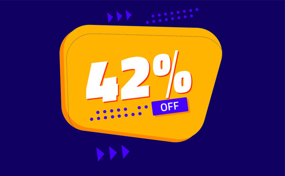 forty-two percent discount. purple banner with orange floating balloon for promotions and offers 