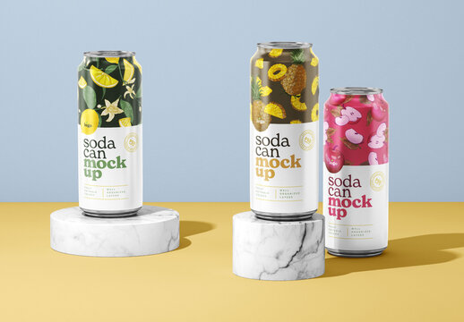 500ML Soda Cans Mockup for Product Packaging and Brand Identity