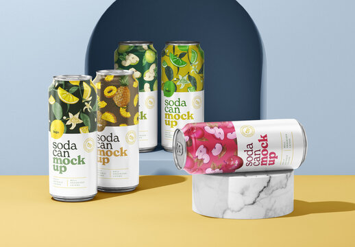 500ML Soda Cans Mockup for Product Packaging and Brand Identity