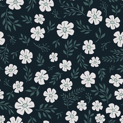 Fototapeta na wymiar Vector pattern with simple cute flowers. Liberty seamless background. Trendy colors illustration for fashion textile.