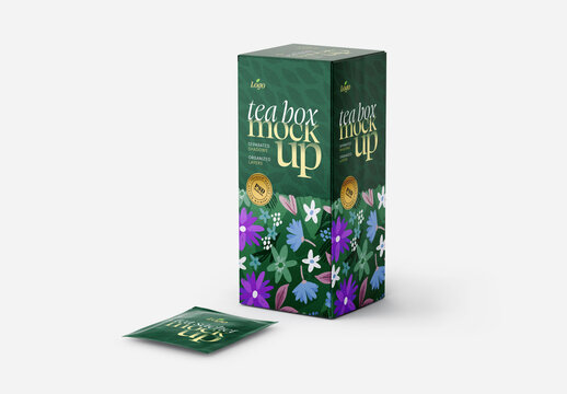 Tea Box and Tea Bag Mockup