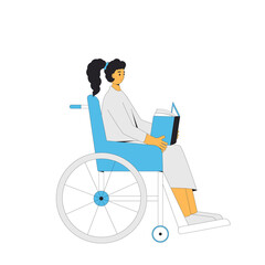 Wheelchair woman reading a book. Vector illustration.