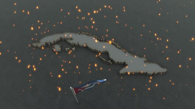 3D animation of the map of Cuba and flag
