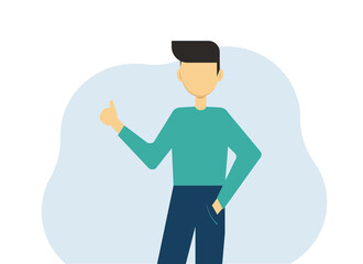 Illustration of a man symbolizing success raises his thumb up
