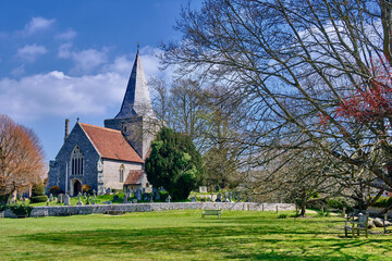 Fototapeta na wymiar St Andrew's church known as the 'Cathedral of the Downs'. The parish church of Alfriston, East Sussex, England. A Grade I listed building built in the 1370s. 