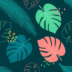 Seamless tropical leaves pattern. Floral and summer background.