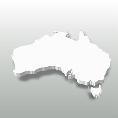 Australia - white 3D silhouette map of country area with dropped shadow on grey background. Simple flat vector illustration.