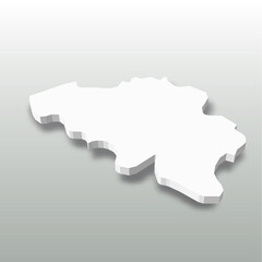Belgium - white 3D silhouette map of country area with dropped shadow on grey background. Simple flat vector illustration.