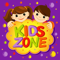 Girl and boy, colorful paint splashes with Children's Area Logo for Children's Playground for play and fun.